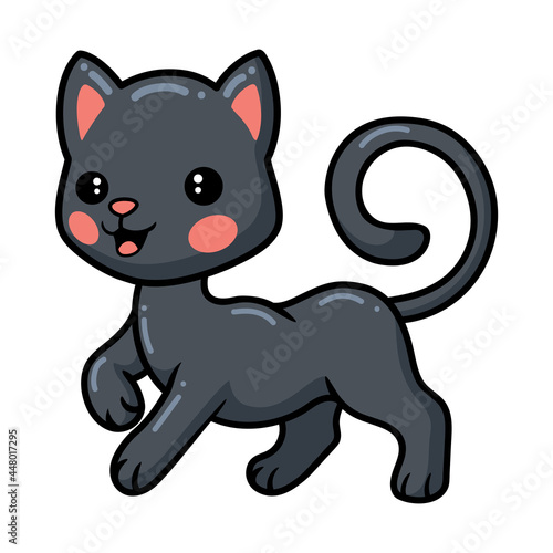 Cute black little cat cartoon posing
