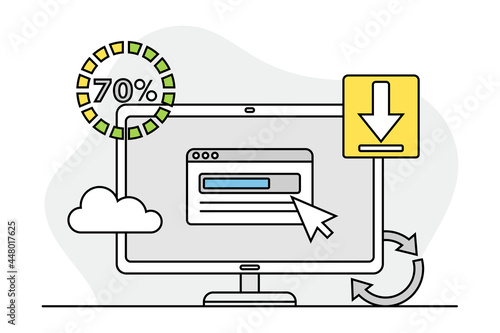 Desktop Computer Monitor with Loading Window as Programmed Machine for Operation Vector Illustration