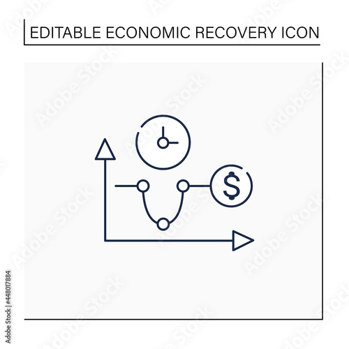 U shaped recovery line icon. Economy fluctuations. Graph sharply decline, bounce again. Business concept. Isolated vector illustration.Editable stroke