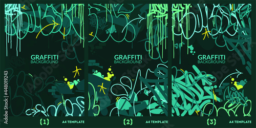Dark Abstract Flat Urban Street Art Graffiti Style A4 Poster Vector Illustration Art Template Background Set