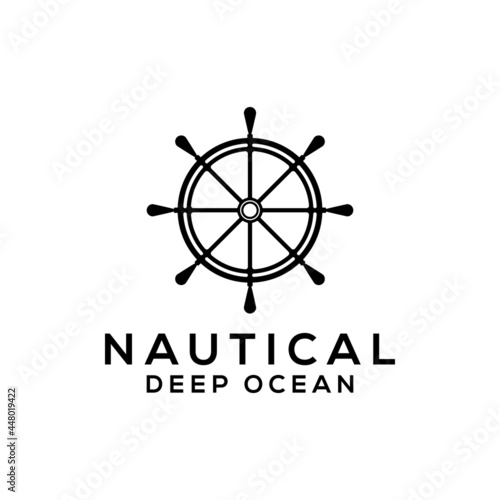 Ship wheel on white background. Nautical icon design.