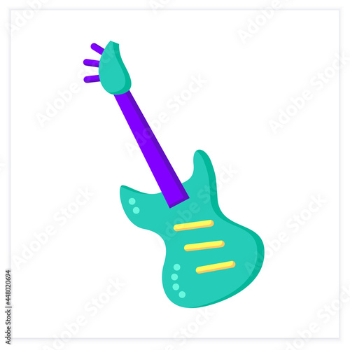  Bass guitar flat icon. Modern string electric musical instrument with bass amplifier. Classical, ethnic and modern music. Music from different countries. 3d vector illustration