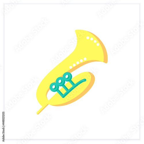 Trumpet flat icon. Classical woodwind orchestral musical instrument. Classical, ethnic and modern music. Music from different countries. 3d vector illustration