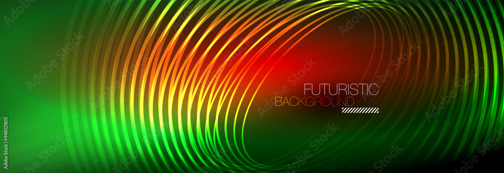 Dark abstract background with glowing neon circles. Trendy layout template for business or technology presentation, internet poster or web brochure cover, wallpaper Dark abstract background with glowing neon circles. Trendy layout template for business or technology presentation, internet poster or web brochure cover, wallpaper