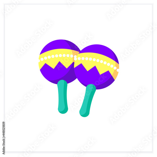  Maracas flat icon. Rumba shaker or chac-chac.Traditional Latin rattle musical instrument. Classical, ethnic and modern music. Music from different countries. 3d vector illustration