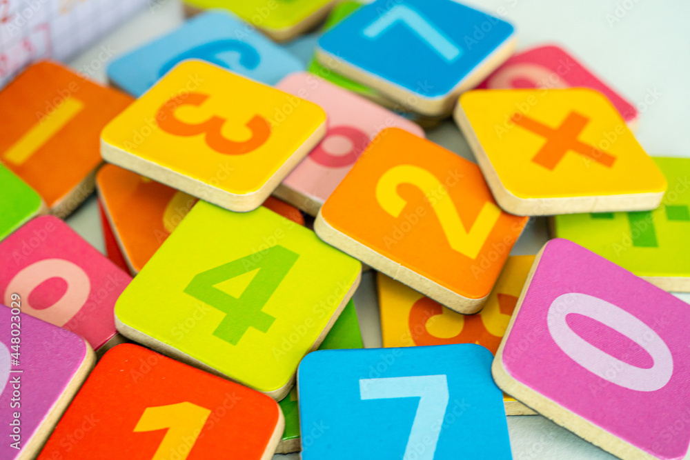 Fototapeta premium Math number colorful on white background, education study mathematics learning teach concept.