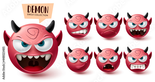 Billede på lærred Smileys demon emoji vector set