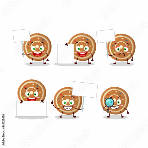 Fototapeta Naklejka Na Ścianę i Meble -  Gingerbread round cartoon character bring information board