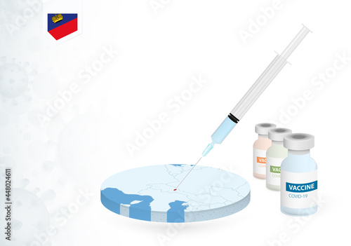 Vaccination in Liechtenstein with different type of COVID-19 vaccine. Сoncept with the vaccine injection in the map of Liechtenstein.