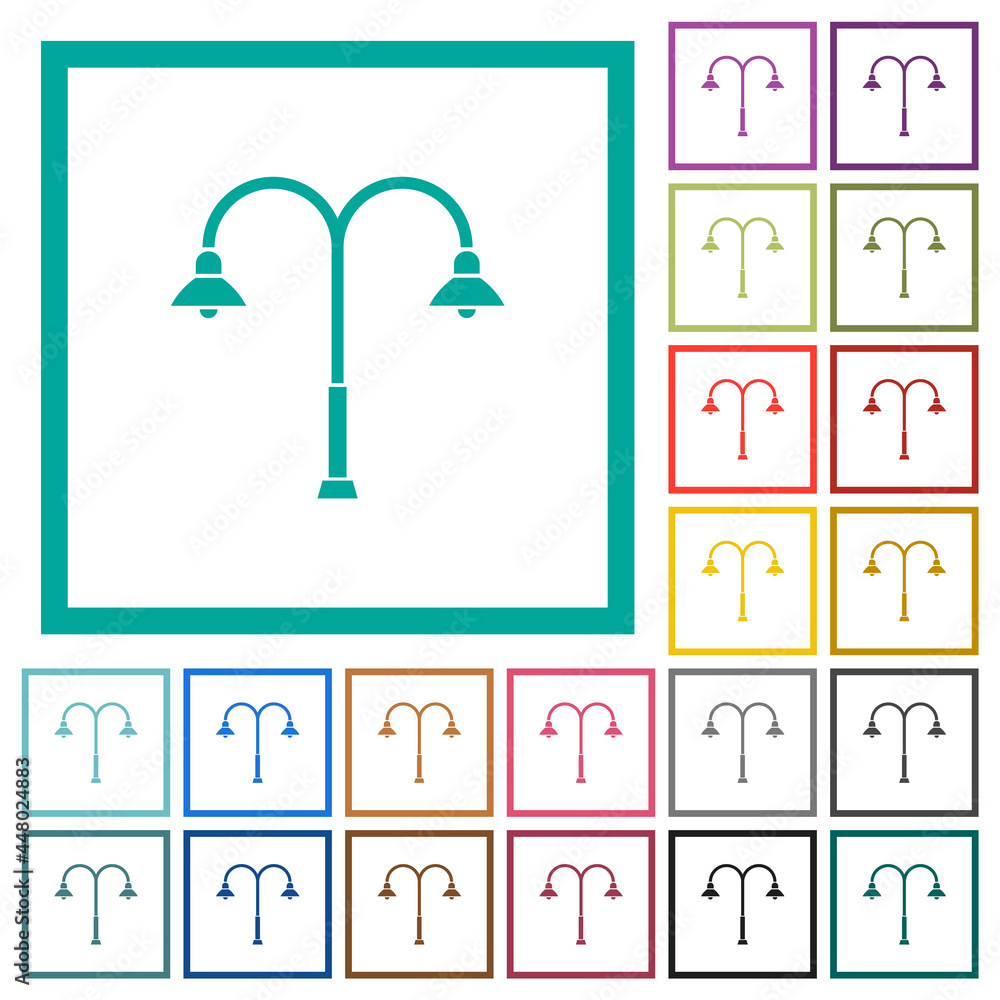 Street light flat color icons with quadrant frames Street light flat color icons with quadrant frames