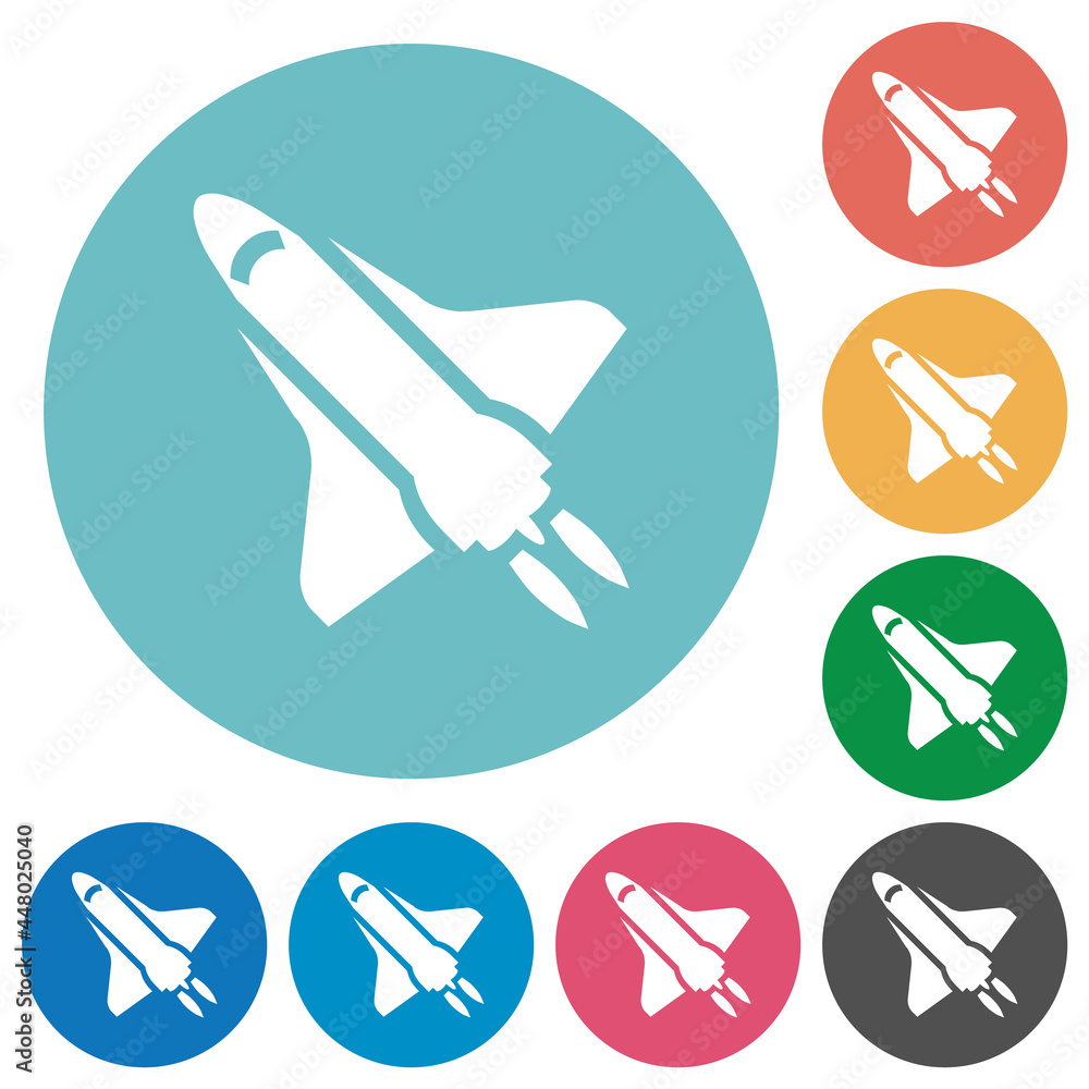 Space shuttle with propulsion flat round icons
