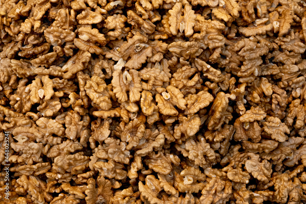 dried walnut background, top view