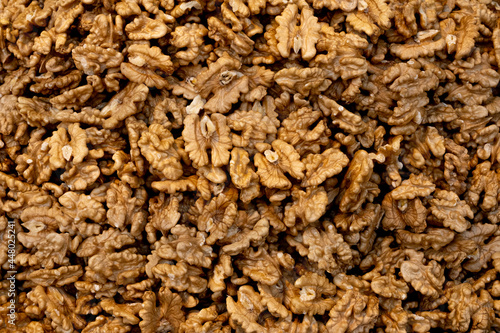dried walnut background, top view