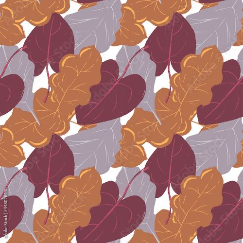 Autumn leaves seamless pattern in hand drawn style. Vector endless texture for seasonal design, banner, print on cards, fabric