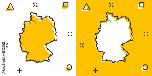 Cartoon colored Germany map icon in comic style. Germany sign illustration pictogram. Country geography splash business concept.