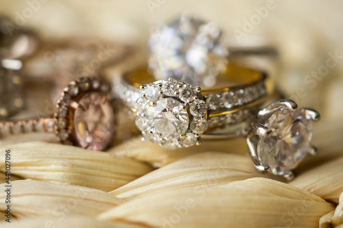 Jewelry diamond wedding rings close up