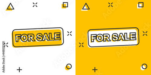 Cartoon colored for sale icon in comic style. Sell illustration pictogram. Market sign splash business concept.