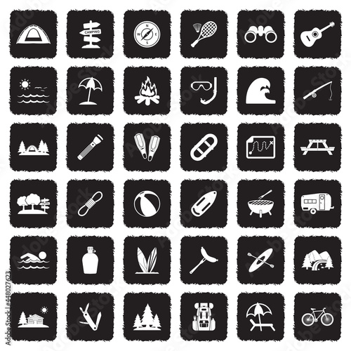 Wallpaper Mural Summer Camp Icons. Grunge Black Flat Design. Vector Illustration. Torontodigital.ca