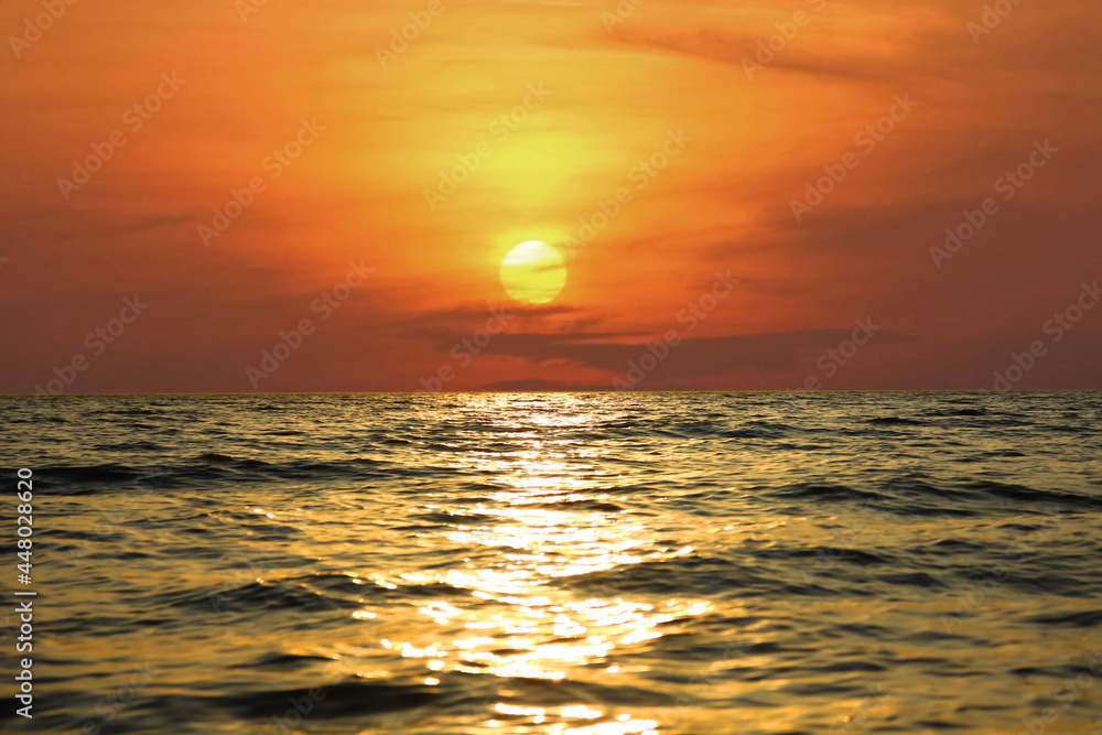 sea wave with sun light reflection with sun set or sun rise seascape colorful sky nature background