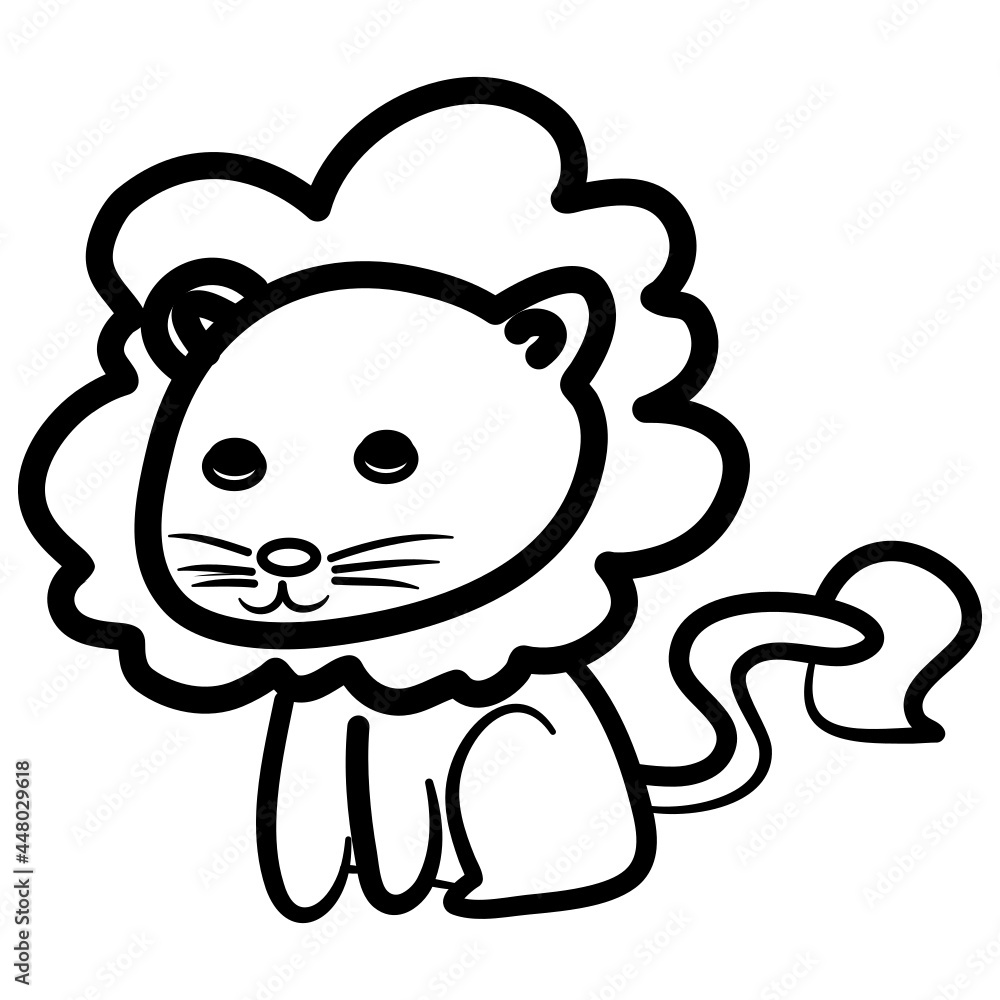 Cute animal comics vector on white background. Cute lion, lion siting, lion smile, animal for kids concept. cute form flash design .Coloring exercises for children concept, child meditation concept Cute animal comics vector on white background. Cute lion, lion siting, lion smile, animal for kids concept. cute form flash design .Coloring exercises for children concept, child meditation concept