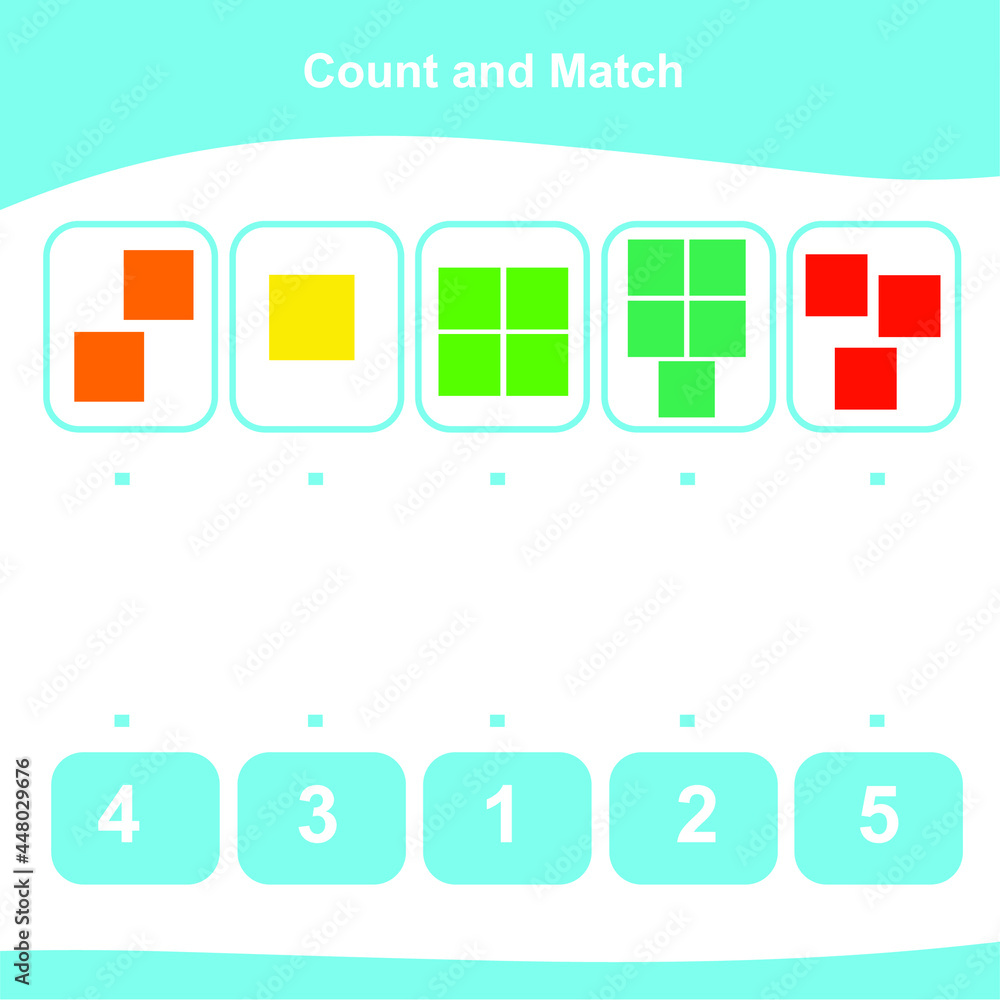 Count and Match Game for Kids. Geometric shapes Game. Math Worksheet for Preschool. Educational printable math worksheet. Vector illustration. Count and Match Game for Kids. Geometric shapes Game. Math Worksheet for Preschool. Educational printable math worksheet. Vector illustration.
