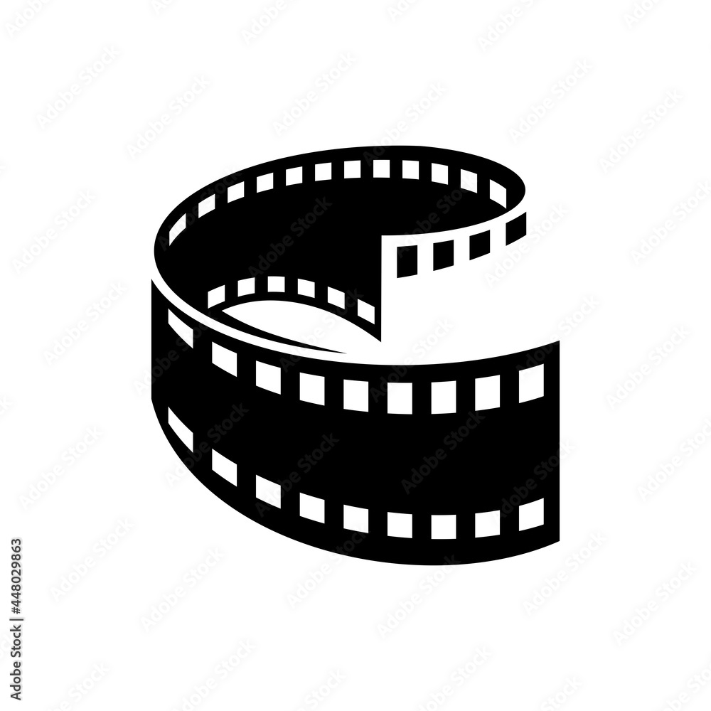 Curved film strip, element for cinema design. Movie and video symbol.
