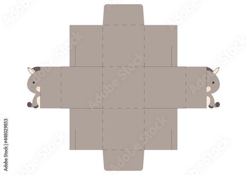 Simple packaging favor box donkey design for sweets, candies, small presents, bakery. Party package die cut template, great design for any purposes, birthdays, baby showers, halloween, christmas.