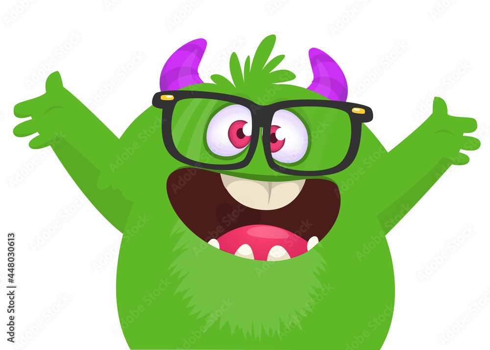 Fototapeta premium Funny cartoon monster character. Illustration of cute and happy mythical alien creature. Halloween design