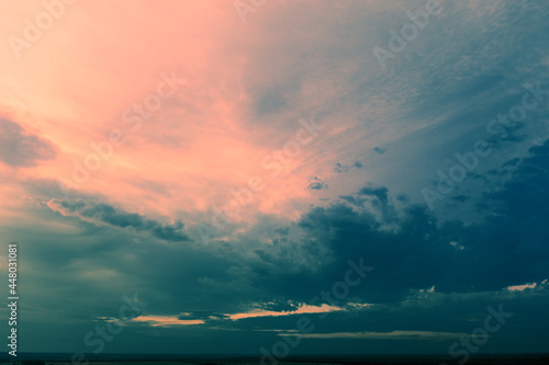 Dramatic cloudy sky at sunset. Sky texture. Abstract nature background