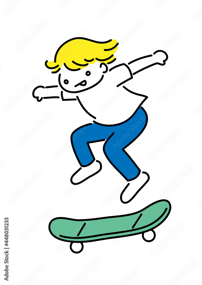 スケートボードでジャンプする少年のシンプルイラスト Simple Illustration Of A Boy Jumping On A Skateboard Stock ベクター Adobe Stock