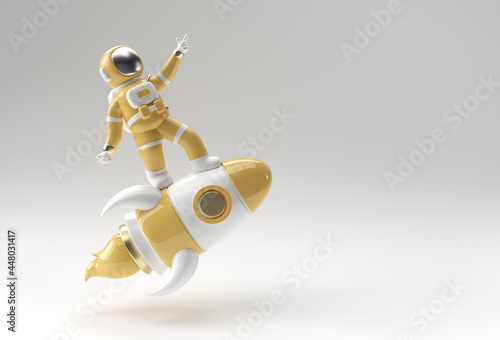 3d Render Spaceman Astronaut Flying with Rocket 3d illustration Design.