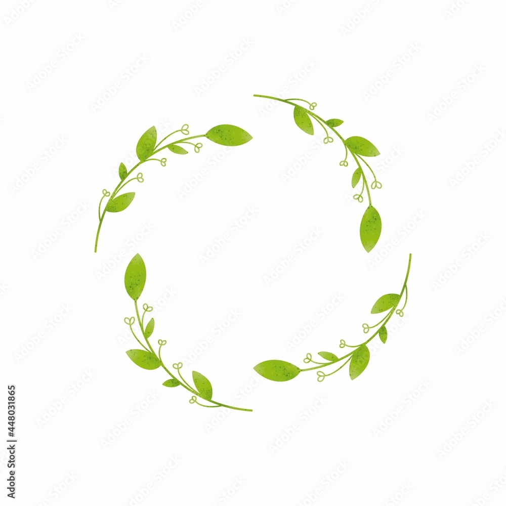 Invitation design with herbs, branches, leaves. Template, frame, circle, garland. Raster branches, leaves isolated on white background. Invitation design with herbs, branches, leaves. Template, frame, circle, garland. Raster branches, leaves isolated on white background.
