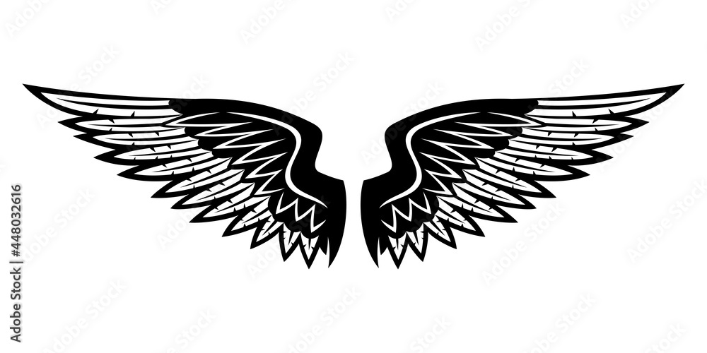 Fototapeta premium Illustration with black wings on white background.