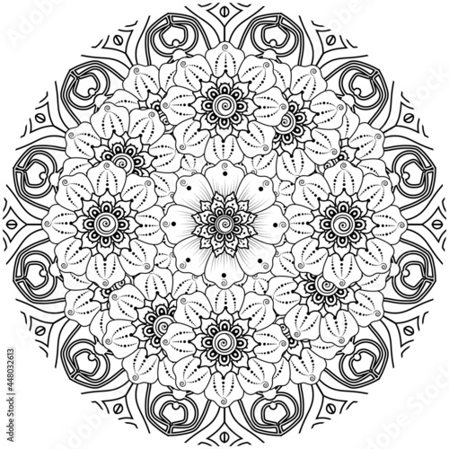 mehndi flower decorative ornament in ethnic oriental style, doodle ornament, outline hand draw.
