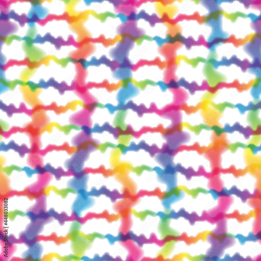 Fototapeta premium Hippie Tie Dye Rainbow LGBT Plaid Seamless Pattern in Abstract Background Style. Colorful Shibori Psychedelic Texture with Check and Stripes