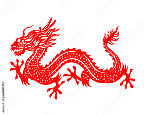 Red paper cut a China Dragon symbols vector art design