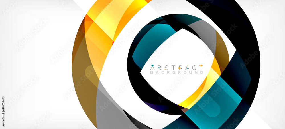 Geometric abstract background. Circle created with overlapping color shapes. Vector Illustration For Wallpaper, Banner, Background, Landing Page Geometric abstract background. Circle created with overlapping color shapes. Vector Illustration For Wallpaper, Banner, Background, Landing Page