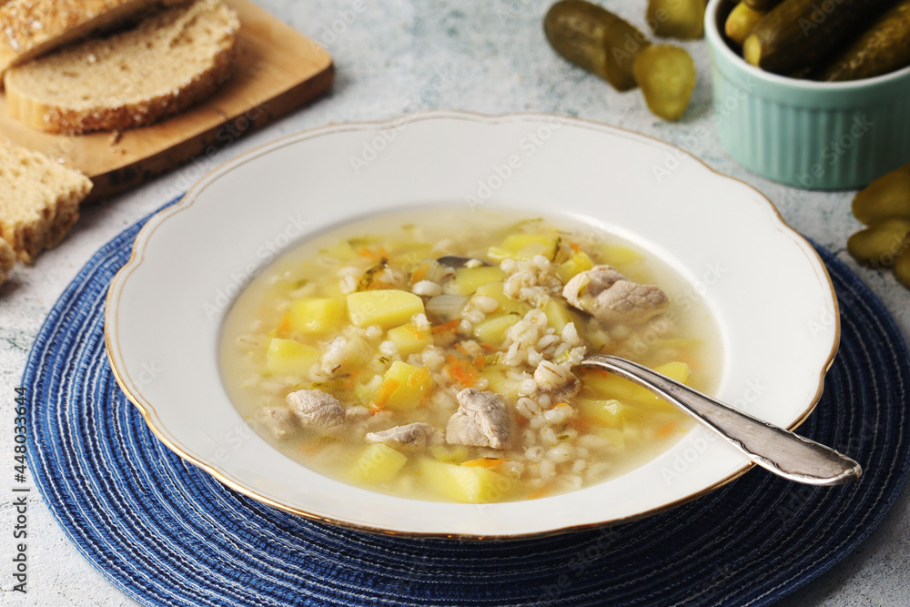 Rassolnik, traditional soup of Russian cuisine Rassolnik, traditional soup of Russian cuisine