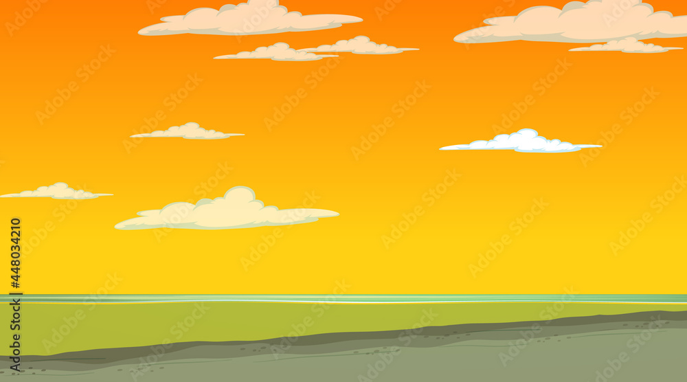 Blank sky at sunset time scene with blank flood landscape