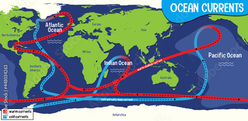 Ocean currents on world map background