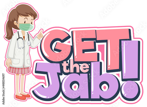 Get the Jab font banner with a female doctor cartoon character