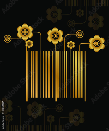  Illustration in black and white with stylized barcode 