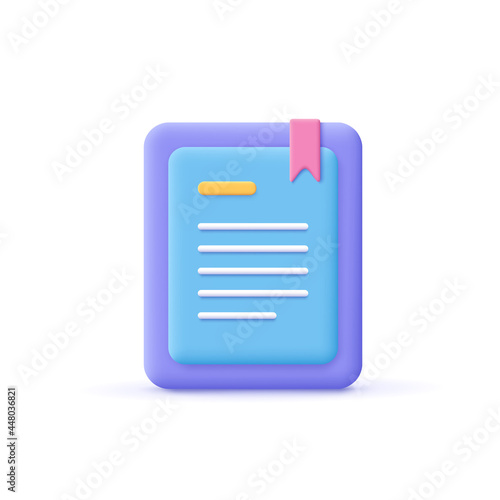 3d cartoon style minimal e-book reader, e-reader, electronic, digital book icon. Online education , online school, digital reading, e-learning concept.