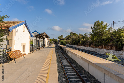 Small narrow gauge train station in Calpe, Alicante (Spain).