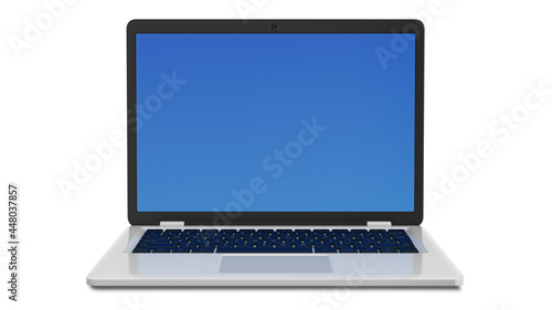 Modern laptop with a blue screen on a white background.