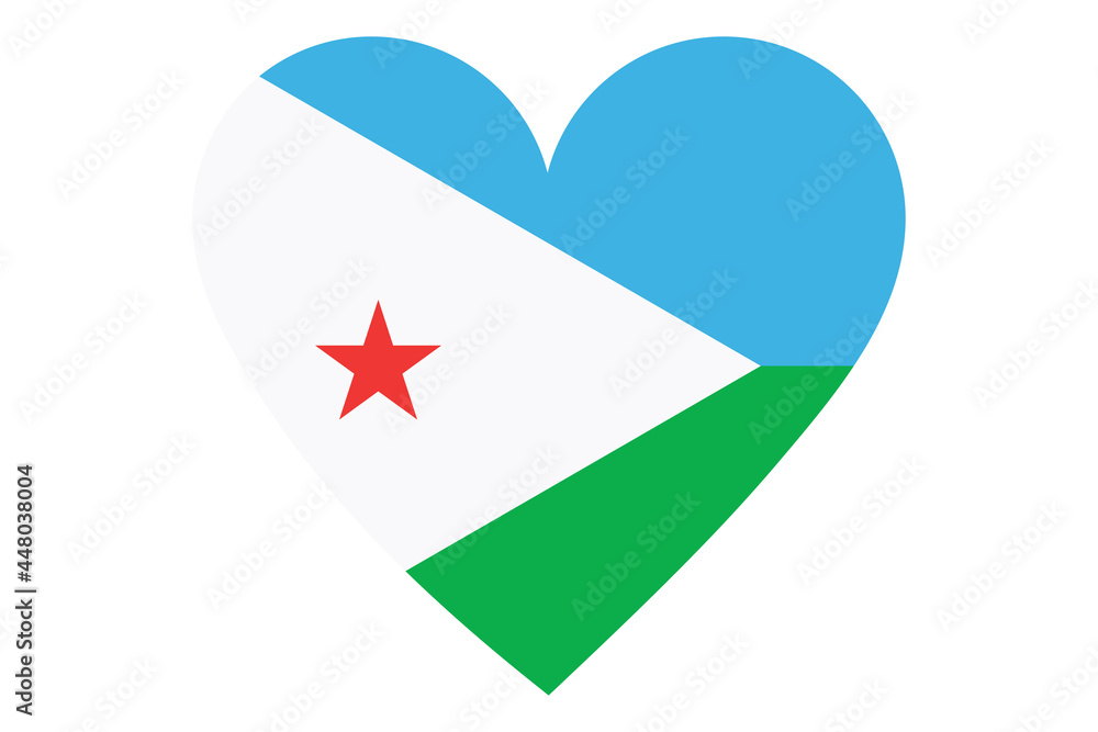 Djibouti flag of heart shape isolated on white background Djibouti flag of heart shape isolated on white background
