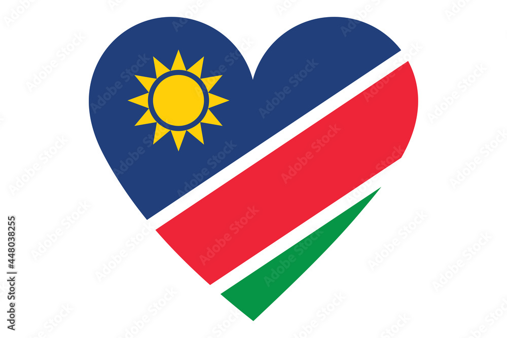 Namibia flag of heart shape isolated on white background Namibia flag of heart shape isolated on white background