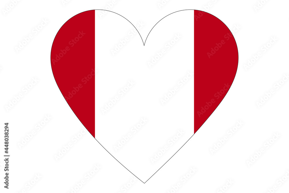 Peru flag of heart shape isolated on white background Peru flag of heart shape isolated on white background
