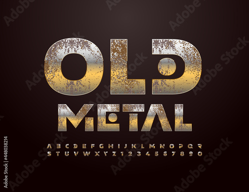 Vector Old Metal Alphabet set. Creative grungy Font. Abstract style Letters and Numbers