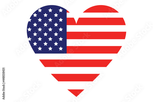 USA flag of heart shape isolated on white background